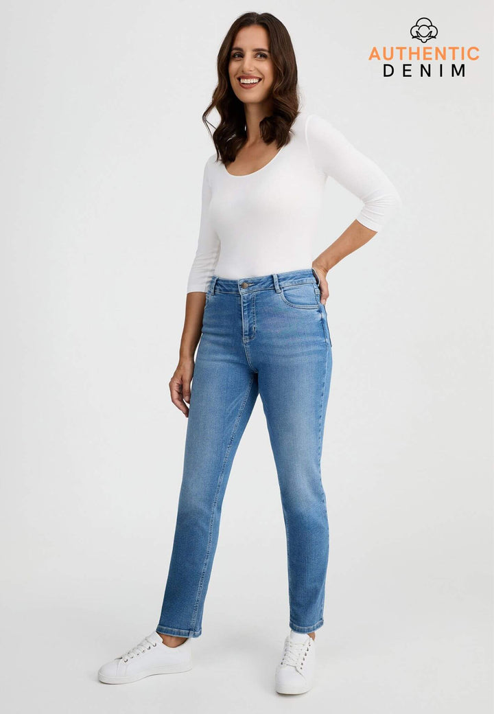 wonderjeans High Waist Straight Authentic Mid Blue