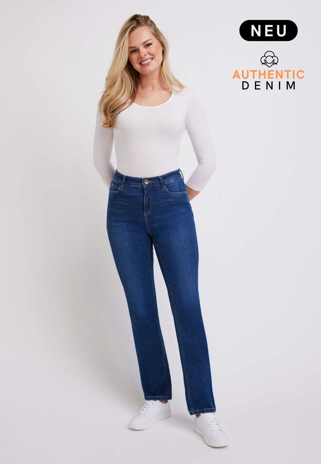 wonderjeans High Waist Straight Authentic Denim Blue